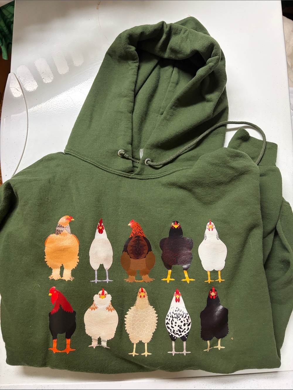 Olive Green Chicken Graphic Hoodie - Casual Pullover Hoodie